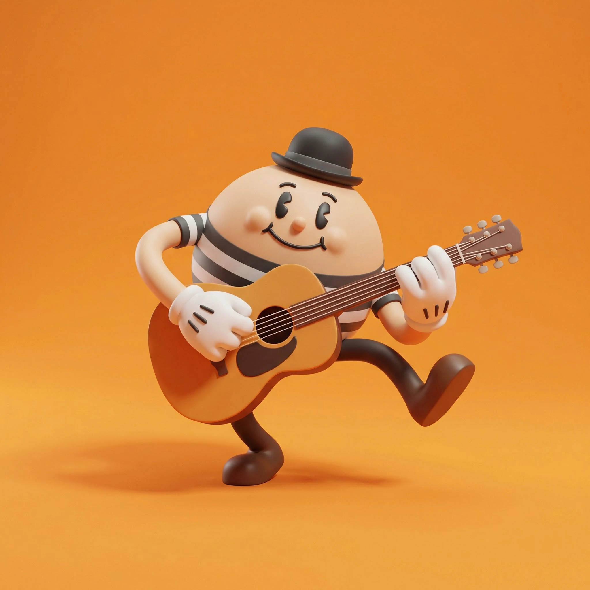 AI generated stylized 3D rubberhose guitar character with smooth render and playful design